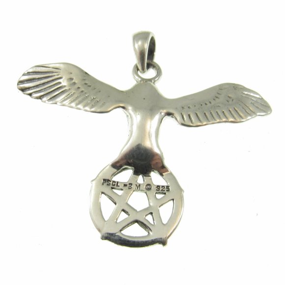 Handcrafted Solid 925 Sterling Silver Flying Owl with Pentacle Pendant - Picture 5 of 5